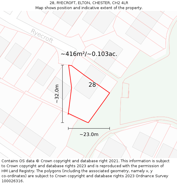 28, RYECROFT, ELTON, CHESTER, CH2 4LR: Plot and title map