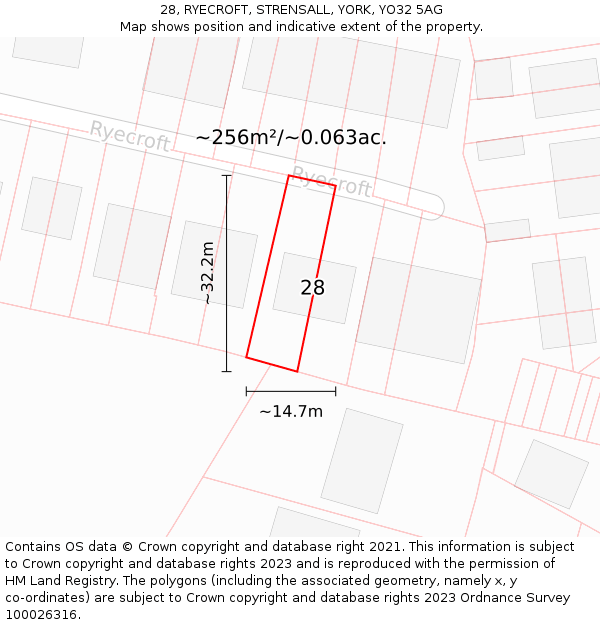 28, RYECROFT, STRENSALL, YORK, YO32 5AG: Plot and title map