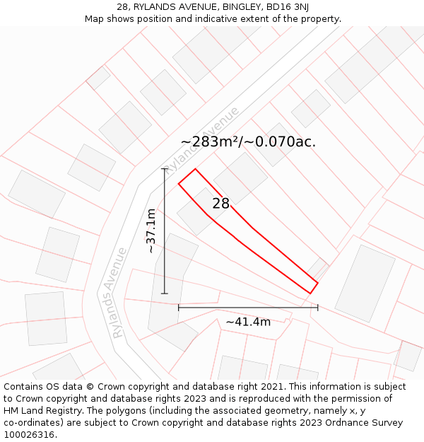 28, RYLANDS AVENUE, BINGLEY, BD16 3NJ: Plot and title map