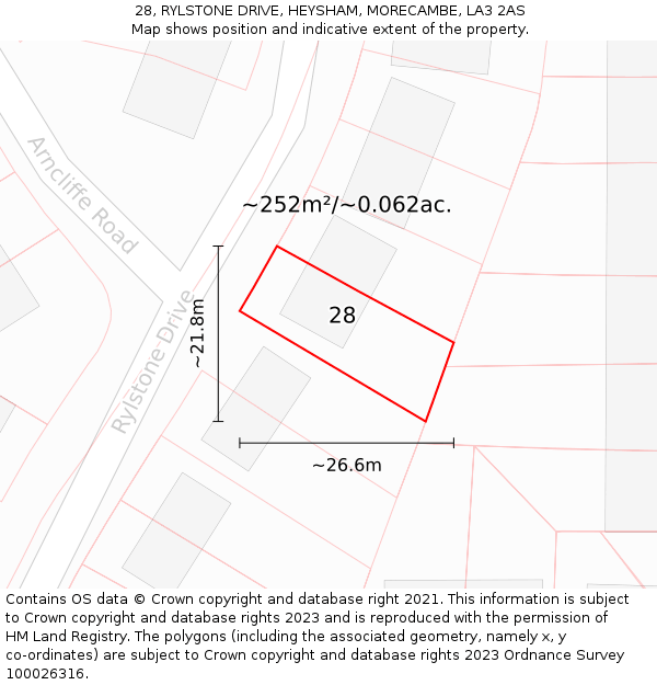 28, RYLSTONE DRIVE, HEYSHAM, MORECAMBE, LA3 2AS: Plot and title map