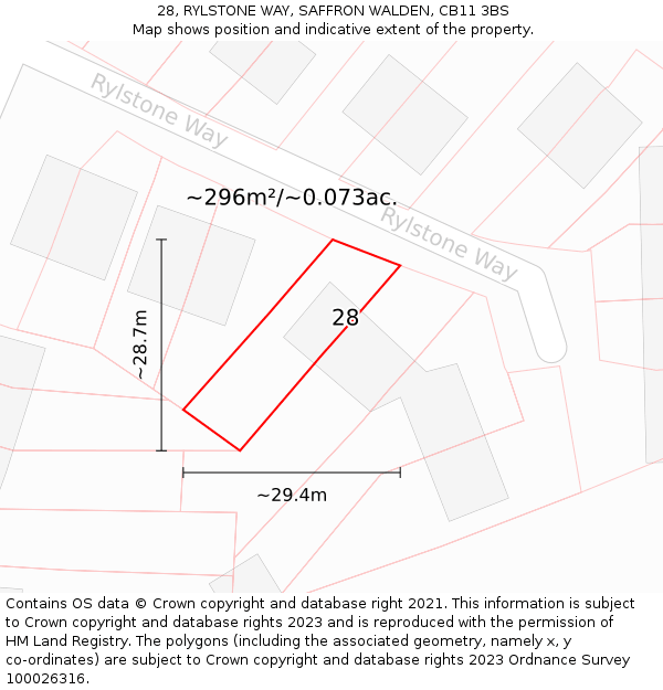 28, RYLSTONE WAY, SAFFRON WALDEN, CB11 3BS: Plot and title map