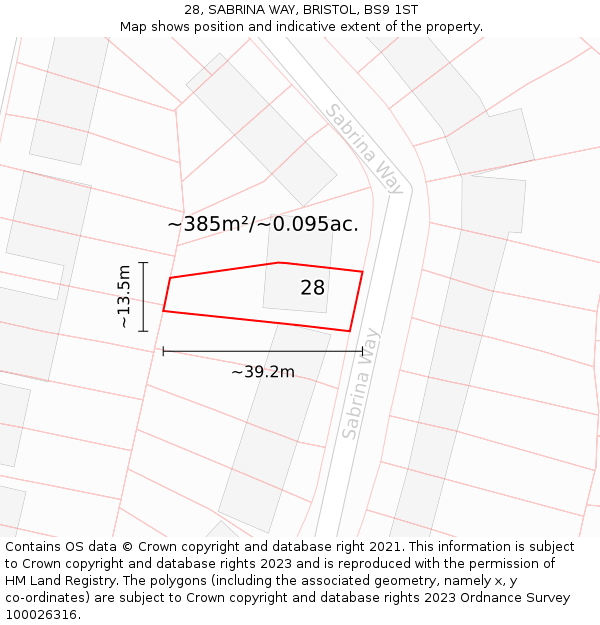 28, SABRINA WAY, BRISTOL, BS9 1ST: Plot and title map