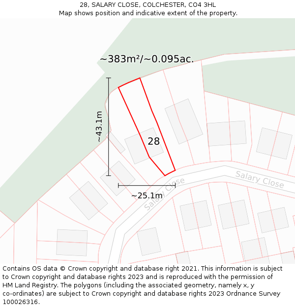 28, SALARY CLOSE, COLCHESTER, CO4 3HL: Plot and title map