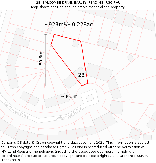 28, SALCOMBE DRIVE, EARLEY, READING, RG6 7HU: Plot and title map