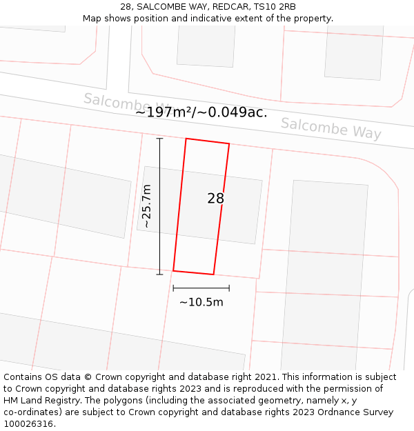 28, SALCOMBE WAY, REDCAR, TS10 2RB: Plot and title map