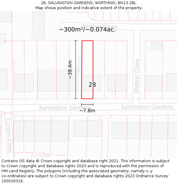 28, SALVINGTON GARDENS, WORTHING, BN13 2BL: Plot and title map