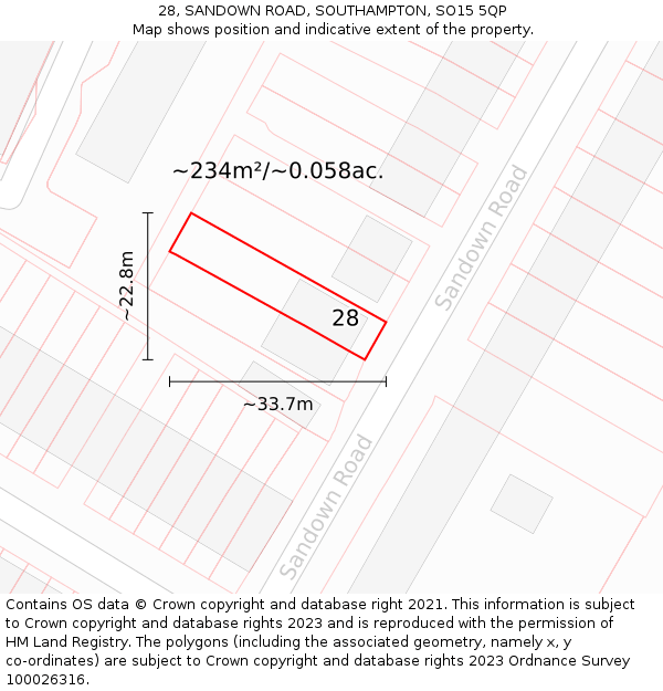 28, SANDOWN ROAD, SOUTHAMPTON, SO15 5QP: Plot and title map