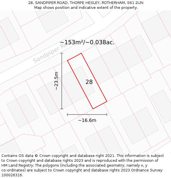 28, SANDPIPER ROAD, THORPE HESLEY, ROTHERHAM, S61 2UN: Plot and title map