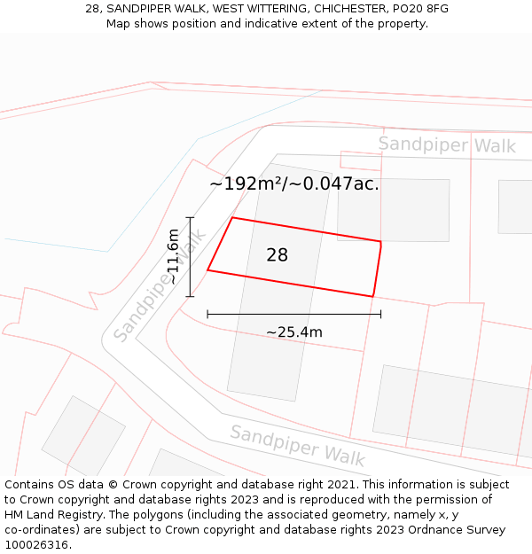 28, SANDPIPER WALK, WEST WITTERING, CHICHESTER, PO20 8FG: Plot and title map