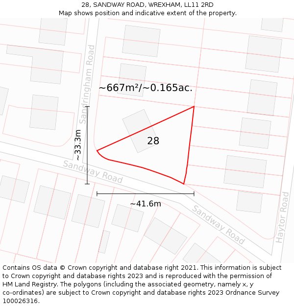 28, SANDWAY ROAD, WREXHAM, LL11 2RD: Plot and title map
