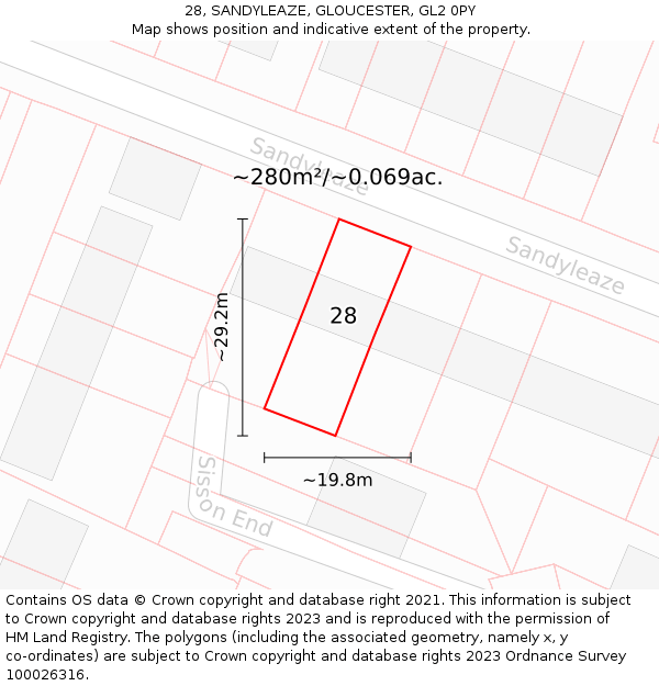 28, SANDYLEAZE, GLOUCESTER, GL2 0PY: Plot and title map