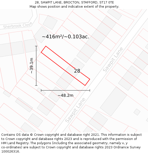 28, SAWPIT LANE, BROCTON, STAFFORD, ST17 0TE: Plot and title map