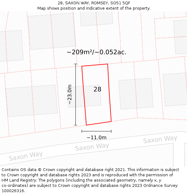 28, SAXON WAY, ROMSEY, SO51 5QF: Plot and title map