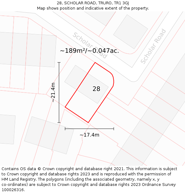 28, SCHOLAR ROAD, TRURO, TR1 3GJ: Plot and title map