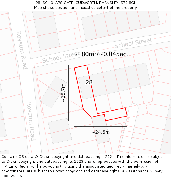 28, SCHOLARS GATE, CUDWORTH, BARNSLEY, S72 8GL: Plot and title map