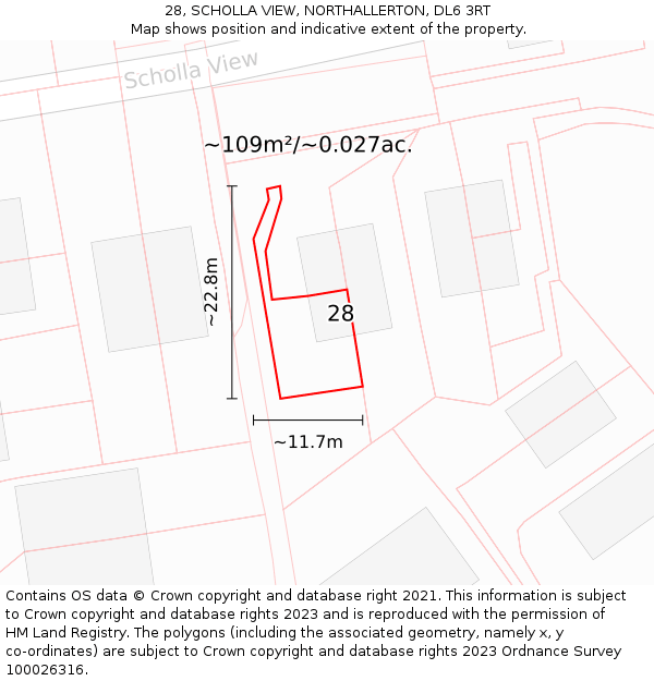 28, SCHOLLA VIEW, NORTHALLERTON, DL6 3RT: Plot and title map