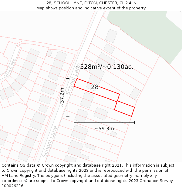 28, SCHOOL LANE, ELTON, CHESTER, CH2 4LN: Plot and title map