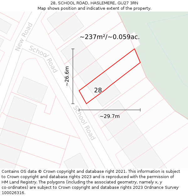 28, SCHOOL ROAD, HASLEMERE, GU27 3RN: Plot and title map