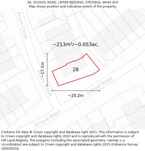 28, SCHOOL ROAD, UPPER BEEDING, STEYNING, BN44 3HY: Plot and title map