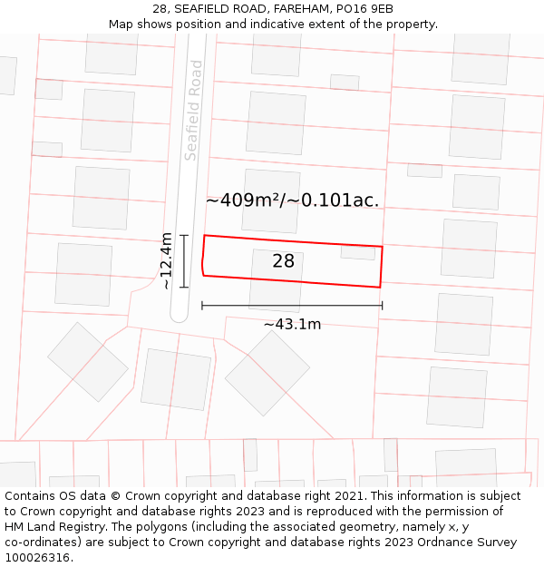 28, SEAFIELD ROAD, FAREHAM, PO16 9EB: Plot and title map