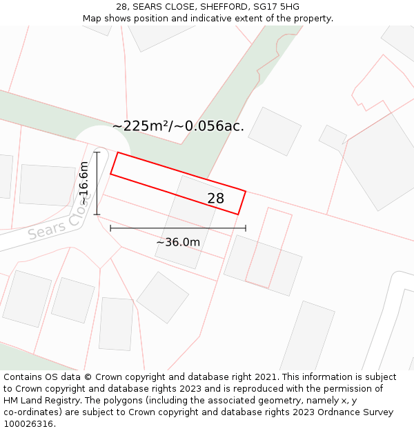 28, SEARS CLOSE, SHEFFORD, SG17 5HG: Plot and title map