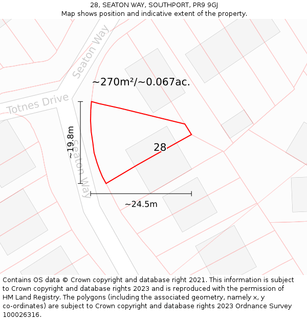 28, SEATON WAY, SOUTHPORT, PR9 9GJ: Plot and title map