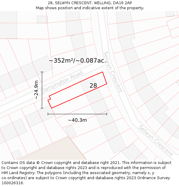28, SELWYN CRESCENT, WELLING, DA16 2AP: Plot and title map