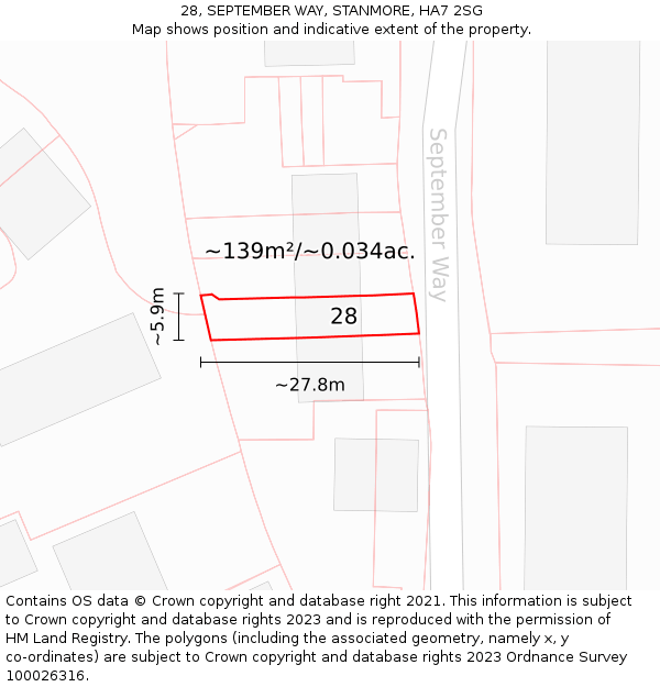 28, SEPTEMBER WAY, STANMORE, HA7 2SG: Plot and title map