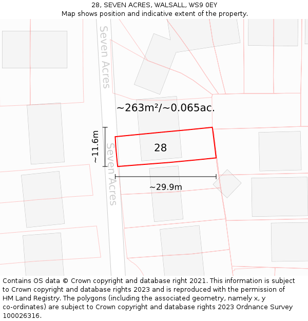 28, SEVEN ACRES, WALSALL, WS9 0EY: Plot and title map