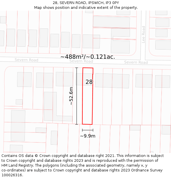 28, SEVERN ROAD, IPSWICH, IP3 0PY: Plot and title map