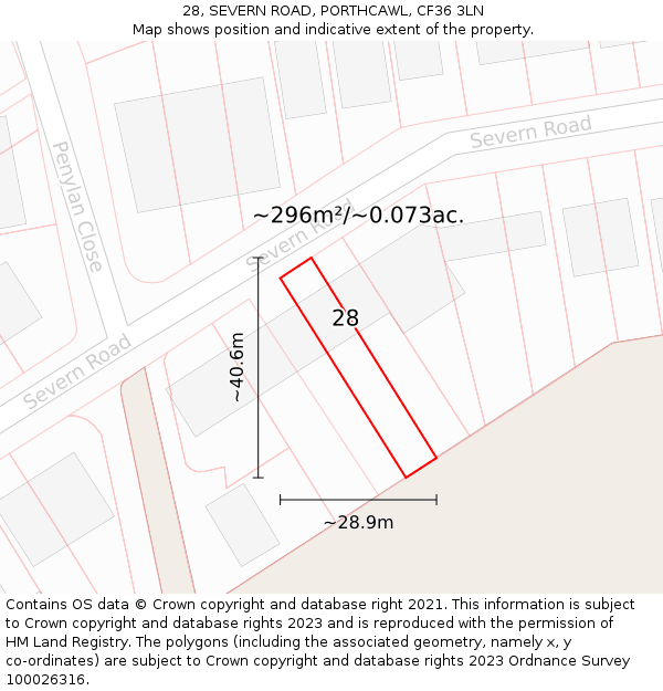 28, SEVERN ROAD, PORTHCAWL, CF36 3LN: Plot and title map
