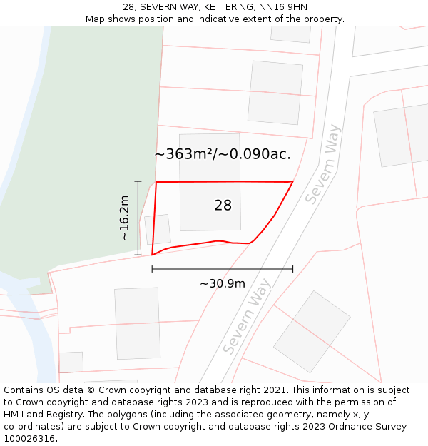 28, SEVERN WAY, KETTERING, NN16 9HN: Plot and title map
