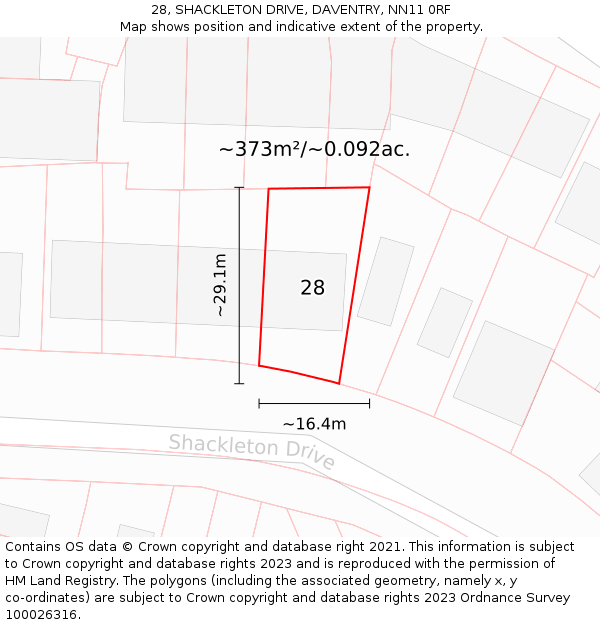 28, SHACKLETON DRIVE, DAVENTRY, NN11 0RF: Plot and title map