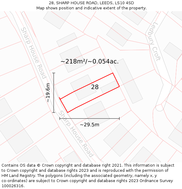 28, SHARP HOUSE ROAD, LEEDS, LS10 4SD: Plot and title map