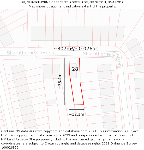 28, SHARPTHORNE CRESCENT, PORTSLADE, BRIGHTON, BN41 2DP: Plot and title map