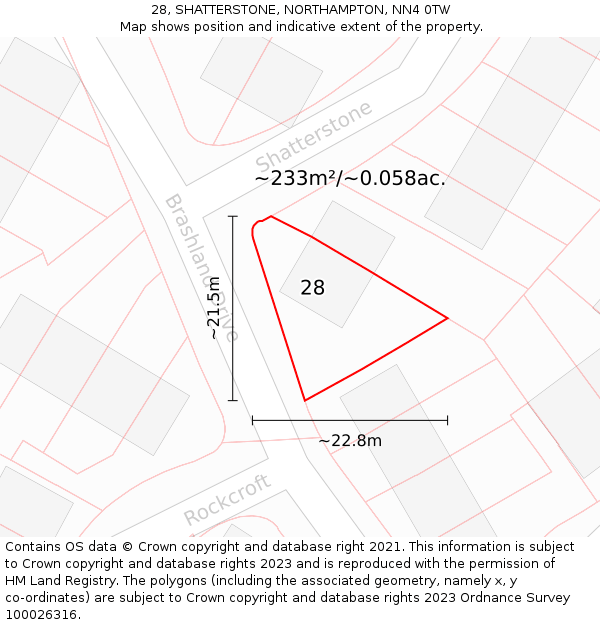 28, SHATTERSTONE, NORTHAMPTON, NN4 0TW: Plot and title map