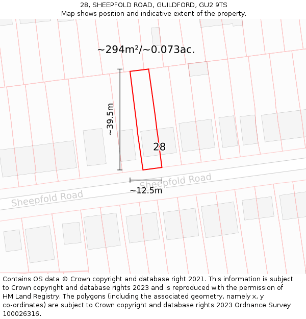 28, SHEEPFOLD ROAD, GUILDFORD, GU2 9TS: Plot and title map