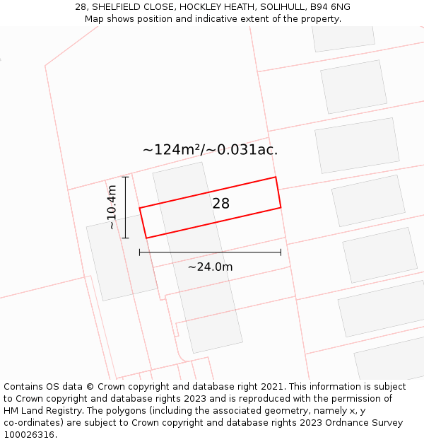28, SHELFIELD CLOSE, HOCKLEY HEATH, SOLIHULL, B94 6NG: Plot and title map
