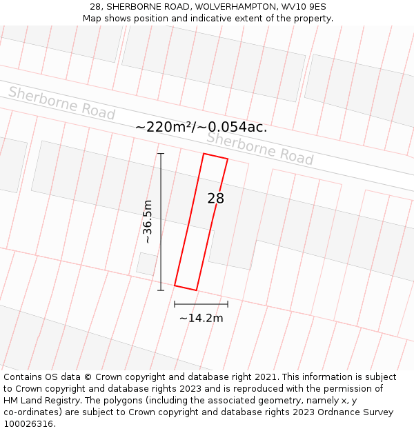 28, SHERBORNE ROAD, WOLVERHAMPTON, WV10 9ES: Plot and title map