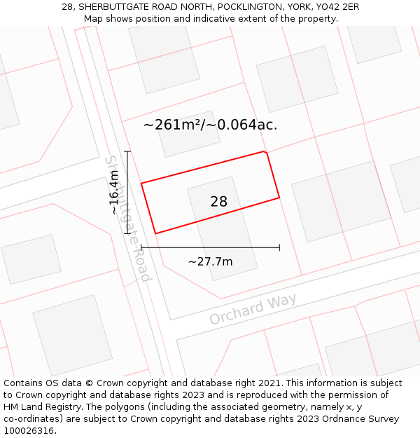 28, SHERBUTTGATE ROAD NORTH, POCKLINGTON, YORK, YO42 2ER: Plot and title map