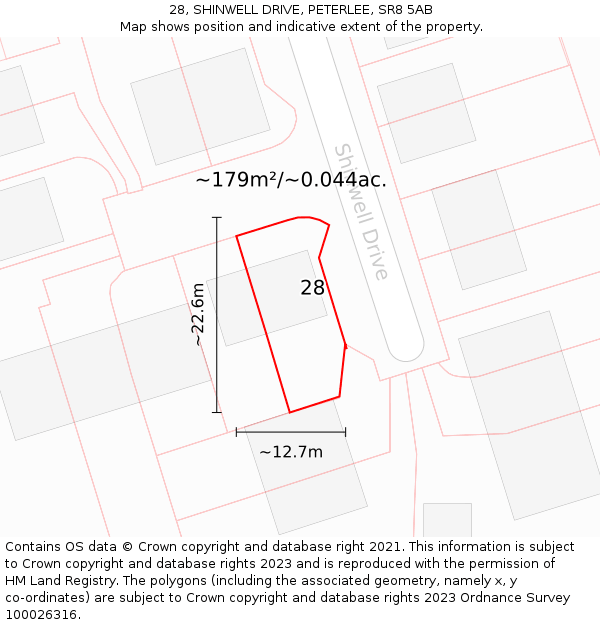28, SHINWELL DRIVE, PETERLEE, SR8 5AB: Plot and title map