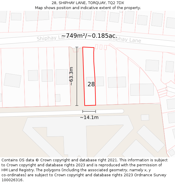 28, SHIPHAY LANE, TORQUAY, TQ2 7DX: Plot and title map