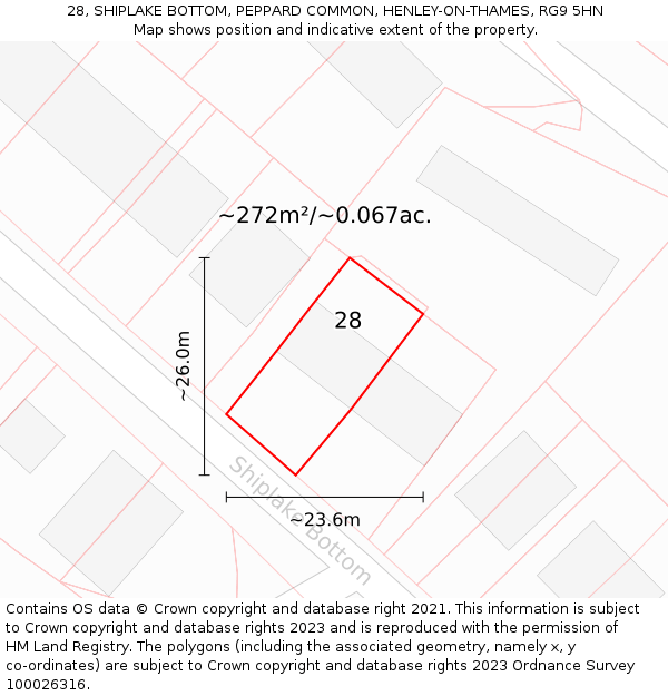28, SHIPLAKE BOTTOM, PEPPARD COMMON, HENLEY-ON-THAMES, RG9 5HN: Plot and title map