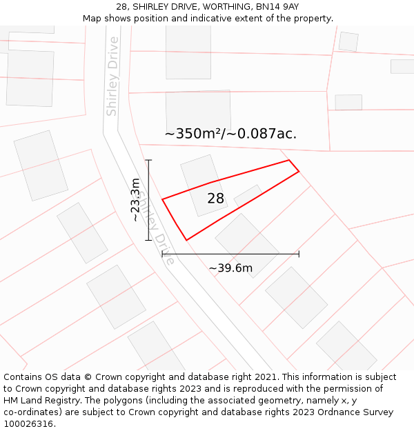 28, SHIRLEY DRIVE, WORTHING, BN14 9AY: Plot and title map