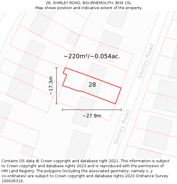 28, SHIRLEY ROAD, BOURNEMOUTH, BH9 1SL: Plot and title map