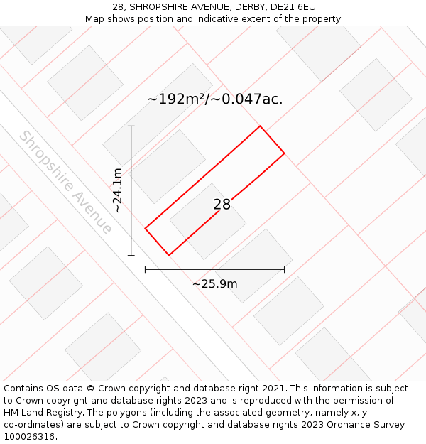 28, SHROPSHIRE AVENUE, DERBY, DE21 6EU: Plot and title map