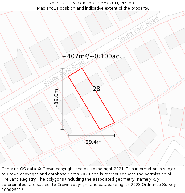 28, SHUTE PARK ROAD, PLYMOUTH, PL9 8RE: Plot and title map
