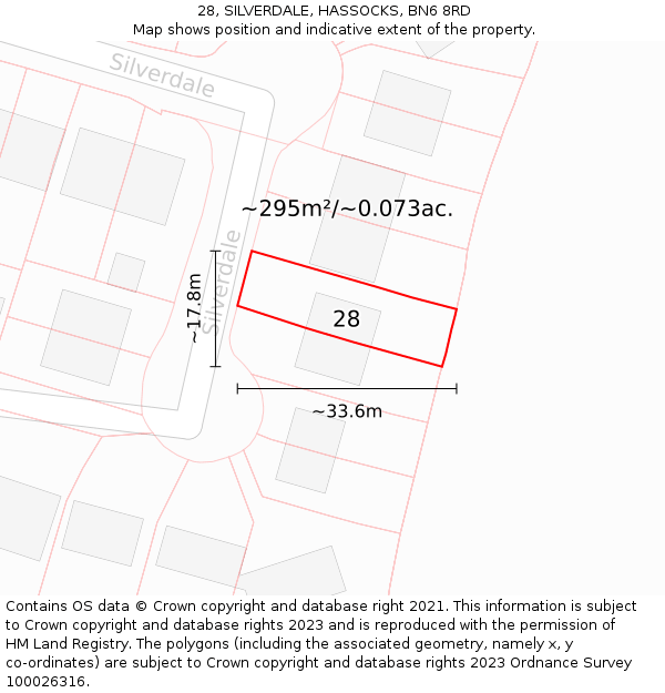 28, SILVERDALE, HASSOCKS, BN6 8RD: Plot and title map