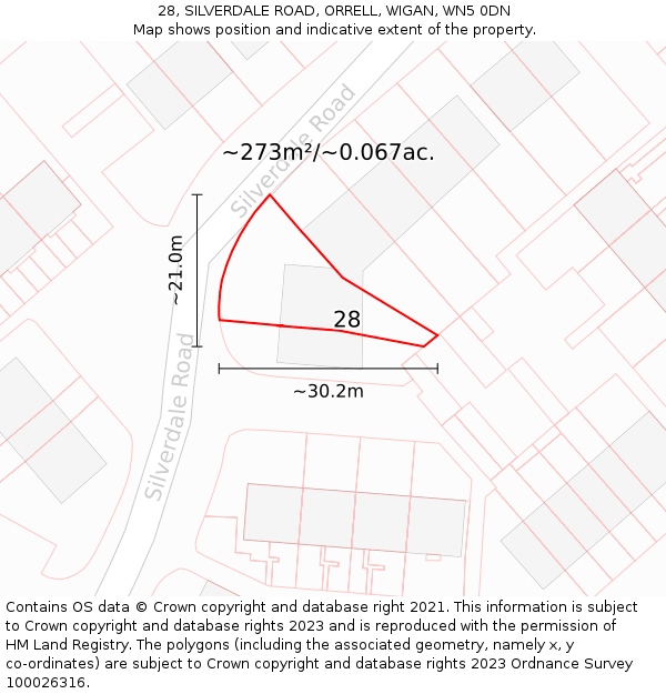 28, SILVERDALE ROAD, ORRELL, WIGAN, WN5 0DN: Plot and title map