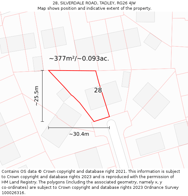 28, SILVERDALE ROAD, TADLEY, RG26 4JW: Plot and title map